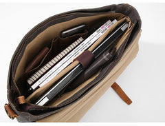 Canvas Leather Mens Side Bag Gray 14'' Briefcase Postman Bag Messenger Bag for Men - imessengerbags