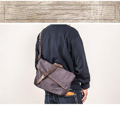 Canvas Mens Womens Casual Beige 12‘’ Courier Bag Side Bag Messenger Bag for Men