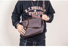 Canvas Mens Womens Casual Beige 12‘’ Courier Bag Side Bag Messenger Bag for Men - imessengerbags