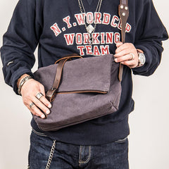 Canvas Mens Womens Casual Beige 12‘’ Courier Bag Side Bag Messenger Bag for Men