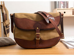 Canvas Leather Mens Casual Khaki Shoulder Bag Saddle Courier Bag Side Bag Messenger Bag for Men