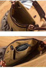 Canvas Leather Mens Casual Khaki Shoulder Bag Saddle Courier Bag Side Bag Messenger Bag for Men