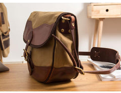 Canvas Leather Mens Casual Khaki Shoulder Bag Saddle Courier Bag Side Bag Messenger Bag for Men