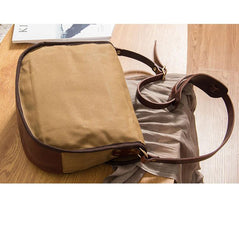 Canvas Leather Mens Casual Khaki Shoulder Bag Saddle Courier Bag Side Bag Messenger Bag for Men