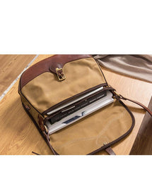 Canvas Leather Mens Casual Khaki Shoulder Bag Saddle Courier Bag Side Bag Messenger Bag for Men