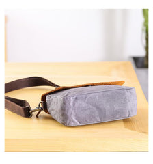 Leather Canvas Mens Small Side Bag Gray Courier Bag Postman Bag Messenger Bag for Men - imessengerbags