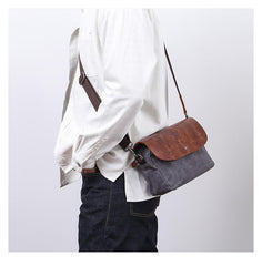 Leather Canvas Mens Small Side Bag Gray Courier Bag Postman Bag Messenger Bag for Men - imessengerbags