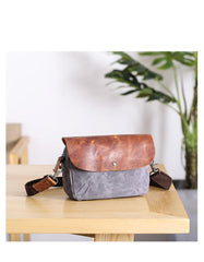 Leather Canvas Mens Small Side Bag Gray Courier Bag Postman Bag Messenger Bag for Men - imessengerbags