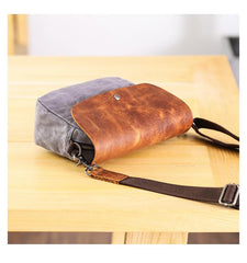 Leather Canvas Mens Small Side Bag Gray Courier Bag Postman Bag Messenger Bag for Men - imessengerbags