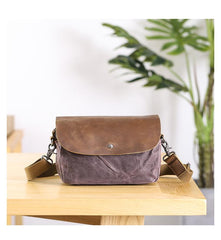 Leather Canvas Mens Small Side Bag Gray Courier Bag Postman Bag Messenger Bag for Men - imessengerbags