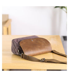 Leather Canvas Mens Small Side Bag Gray Courier Bag Postman Bag Messenger Bag for Men - imessengerbags
