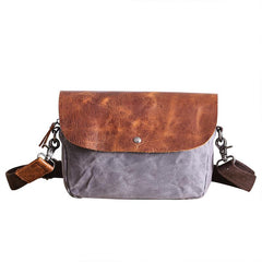 Leather Canvas Mens Small Side Bag Gray Courier Bag Postman Bag Messenger Bag for Men - imessengerbags