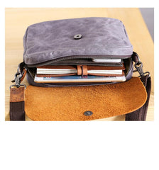 Leather Canvas Mens Small Side Bag Gray Courier Bag Postman Bag Messenger Bag for Men - imessengerbags