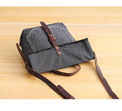 Canvas Mens Womens Small Side Bag Black Handbag Shoulder Bag Messenger Bag for Men