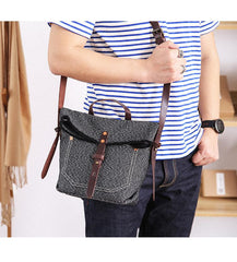 Canvas Mens Womens Small Side Bag Black Handbag Shoulder Bag Messenger Bag for Men