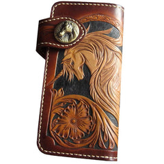 Handmade Skull Tooled Black Leather Mens Long Biker Wallet Biker Chain Wallet For Men - imessengerbags