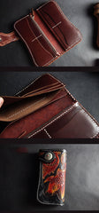 Handmade Skull Tooled Black Leather Mens Long Biker Wallet Biker Chain Wallet For Men - imessengerbags