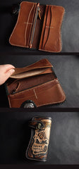 Handmade Skull Tooled Black Leather Mens Long Biker Wallet Biker Chain Wallet For Men - imessengerbags