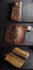Handmade Skull Tooled Black Leather Mens Long Biker Wallet Biker Chain Wallet For Men - imessengerbags