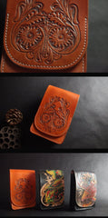 Handmade Tooled Leather Carp Mens Belt Pouch Waist Bag Belt Phone Bag Mobile Bag For Men