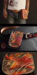 Handmade Tooled Leather Carp Mens Belt Pouch Waist Bag Belt Phone Bag Mobile Bag For Men