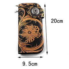 Badass Black Leather Men's Long Biker Chain Wallet Tooled Long Wallet with Chain For Men - imessengerbags
