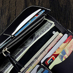 Badass Black Leather Men's Long Biker Chain Wallet Tooled Long Wallet with Chain For Men - imessengerbags