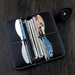 Badass Black Leather Men's Long Biker Chain Wallet Tooled Long Wallet with Chain For Men - imessengerbags