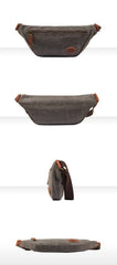 Blue Waxed Canvas Leather Fanny Pack Men's Chest Bag Sling Hip Bag Waist Bag For Men