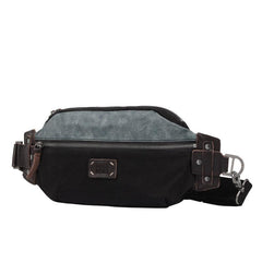 Casual Black Canvas Leather Fanny Pack Men's Chest Bag Hip Bag Waist Bags For Men