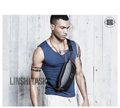 Casual Black Canvas Leather Fanny Pack Men's Chest Bag Hip Bag Waist Bags For Men