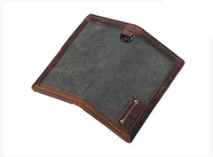 Casual Gray Canvas Leather Men's Long Wallet Bifold Cards Wallet Long Wallet For Men - imessengerbags
