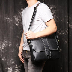 Cool Black LEATHER MENS Vertical SIDE BAGS COURIER BAG Black Vertical MESSENGER BAG FOR MEN