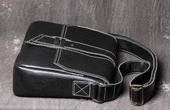 Cool Black LEATHER MENS Ipad SIDE BAGS COURIER BAG Black MESSENGER BAG FOR MEN