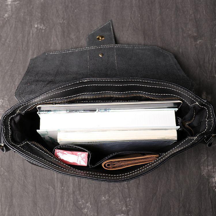 Cool Black LEATHER MENS Vertical SIDE BAGS COURIER BAG Black Vertical MESSENGER BAG FOR MEN