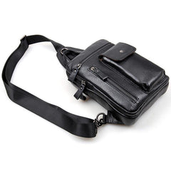 Top Black Leather Backpack Men's  Sling Bag Chest Bag Top One shoulder Backpack Sling Pack For Men - imessengerbags