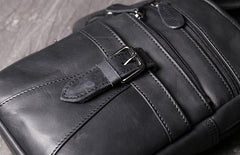 Black Leather Sling Backpack Sling Bag Chest Bag One shoulder Backpack Black Sling Pack For Men - imessengerbags