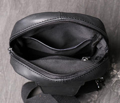 Black Leather Sling Backpack Sling Bag Chest Bag One shoulder Backpack Black Sling Pack For Men - imessengerbags