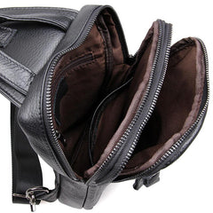 Top Black Leather Backpack Men's  Sling Bag Chest Bag Top One shoulder Backpack Sling Pack For Men - imessengerbags
