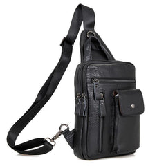 Top Black Leather Backpack Men's  Sling Bag Chest Bag Top One shoulder Backpack Sling Pack For Men - imessengerbags