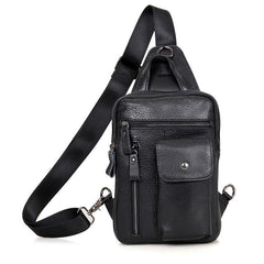 Top Black Leather Backpack Men's  Sling Bag Chest Bag Top One shoulder Backpack Sling Pack For Men