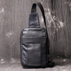 Black Leather Sling Backpack Sling Bag Chest Bag One shoulder Backpack Black Sling Pack For Men - imessengerbags