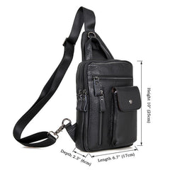 Top Black Leather Backpack Men's  Sling Bag Chest Bag Top One shoulder Backpack Sling Pack For Men