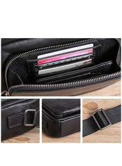 Casual Black Leather MENS Small Side Bags Black Messenger Bag Leather Courier Bag For Men