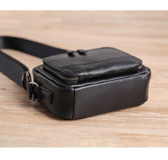 Casual Black Leather MENS Small Side Bags Black Messenger Bag Leather Courier Bag For Men