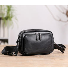 Casual Black Leather MENS Small Side Bags Black Messenger Bag Leather Courier Bag For Men