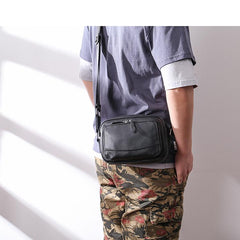 Casual Black Leather MENS Small Side Bags Black Messenger Bag Leather Courier Bag For Men