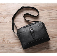 Casual Black Leather MENS Small Side Bag Black Messenger Bag Leather Courier Bag For Men