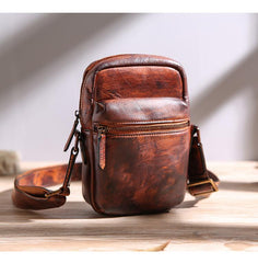 Black Leather MENS Small Vertical Side Bag Brown Messenger Bag Mobile Bag For Men