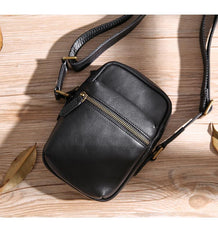 Black Leather MENS Small Vertical Side Bag Brown Messenger Bag Mobile Bag For Men - imessengerbags